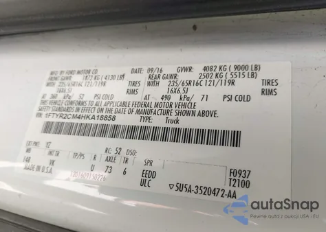 2017 Ford Transit-250 from USA, damaged, VIN 1FTYR2CM4HKA18858